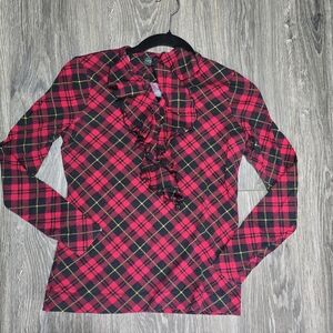 Ralph Lauren Plaid Ruffle Women Top - Red and Black